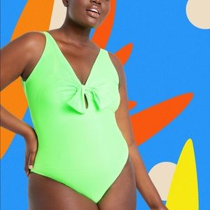 NEW Eloquii | Neon Green Bow One Piece Swimsuit 16